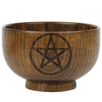 Triple Moon Pentagram Engraved Wooden Altar Bowl