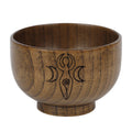 Triple Moon Pentagram Engraved Wooden Altar Bowl