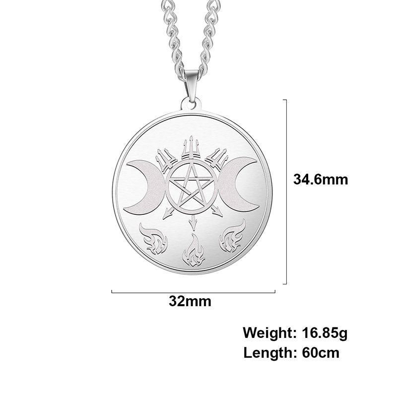 Ancient Symbol Moon Pentagram Stainless Steel Necklace