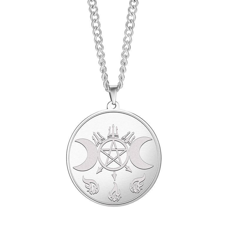 Ancient Symbol Moon Pentagram Stainless Steel Necklace