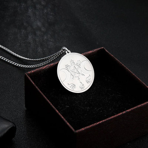 Ancient Symbol Moon Pentagram Stainless Steel Necklace