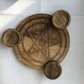 Pentacle Triquetra Wooden Altar Candlestick Plate
