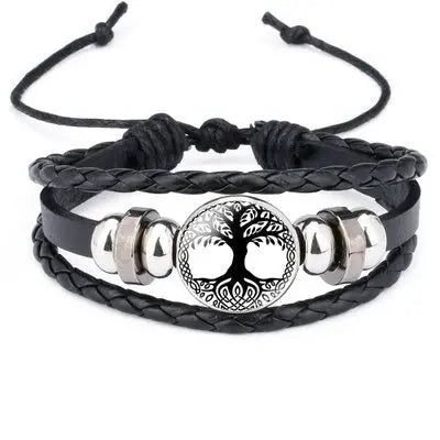 Viking Compass Leather Bracelet | Nordic Rune Odin Amulet