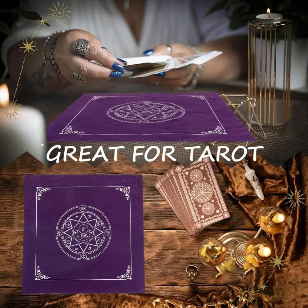 Pentagram Altar Cloth & Tarot Drawstring Pouch Set | Velvet Tarot Reading Mat for Witchcraft & Divination