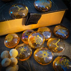 Witch Runes Glass Stones Set | 13pc Engraved Divination Kit with Velvet Pouch for Beginners