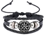 Viking Compass Leather Bracelet | Nordic Rune Odin Amulet