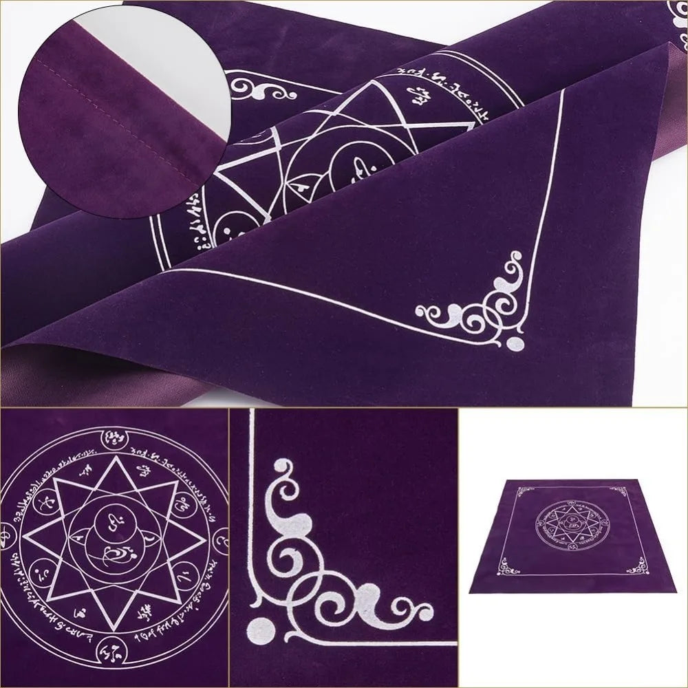Pentagram Altar Cloth & Tarot Drawstring Pouch Set | Velvet Tarot Reading Mat for Witchcraft & Divination