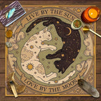 Sun & Moon Cat Altar Tablecloth | Celestial Tarot Reading Cloth for Witchcraft & Divination