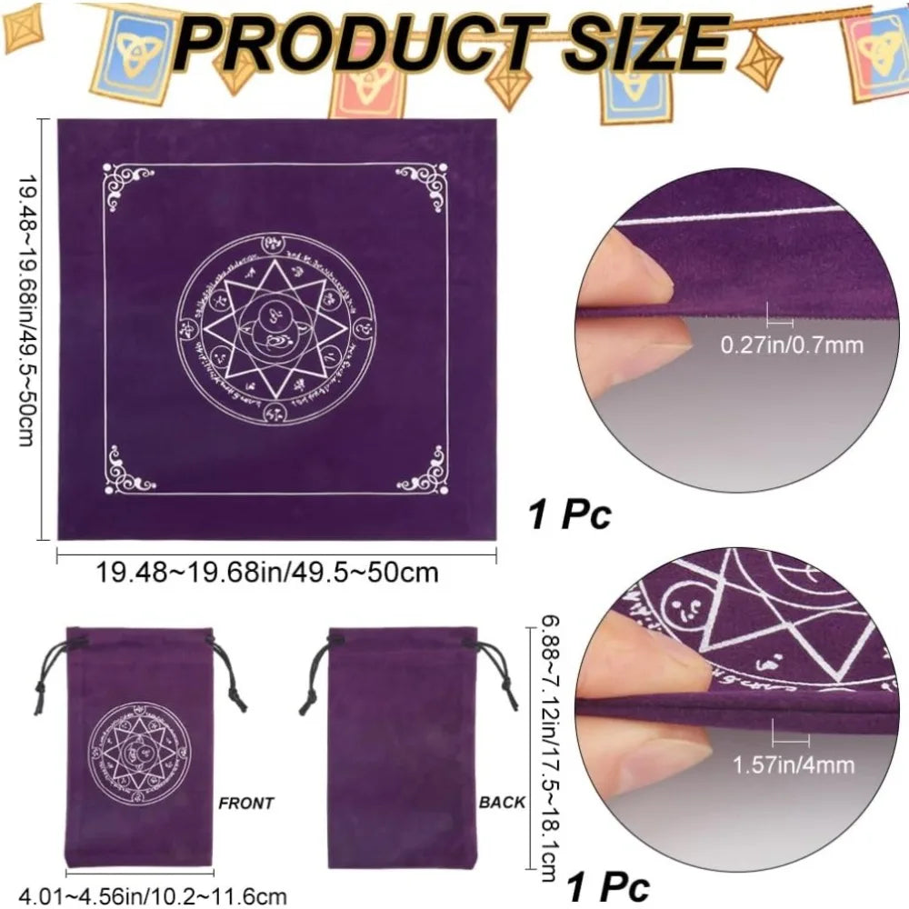 Pentagram Altar Cloth & Tarot Drawstring Pouch Set | Velvet Tarot Reading Mat for Witchcraft & Divination
