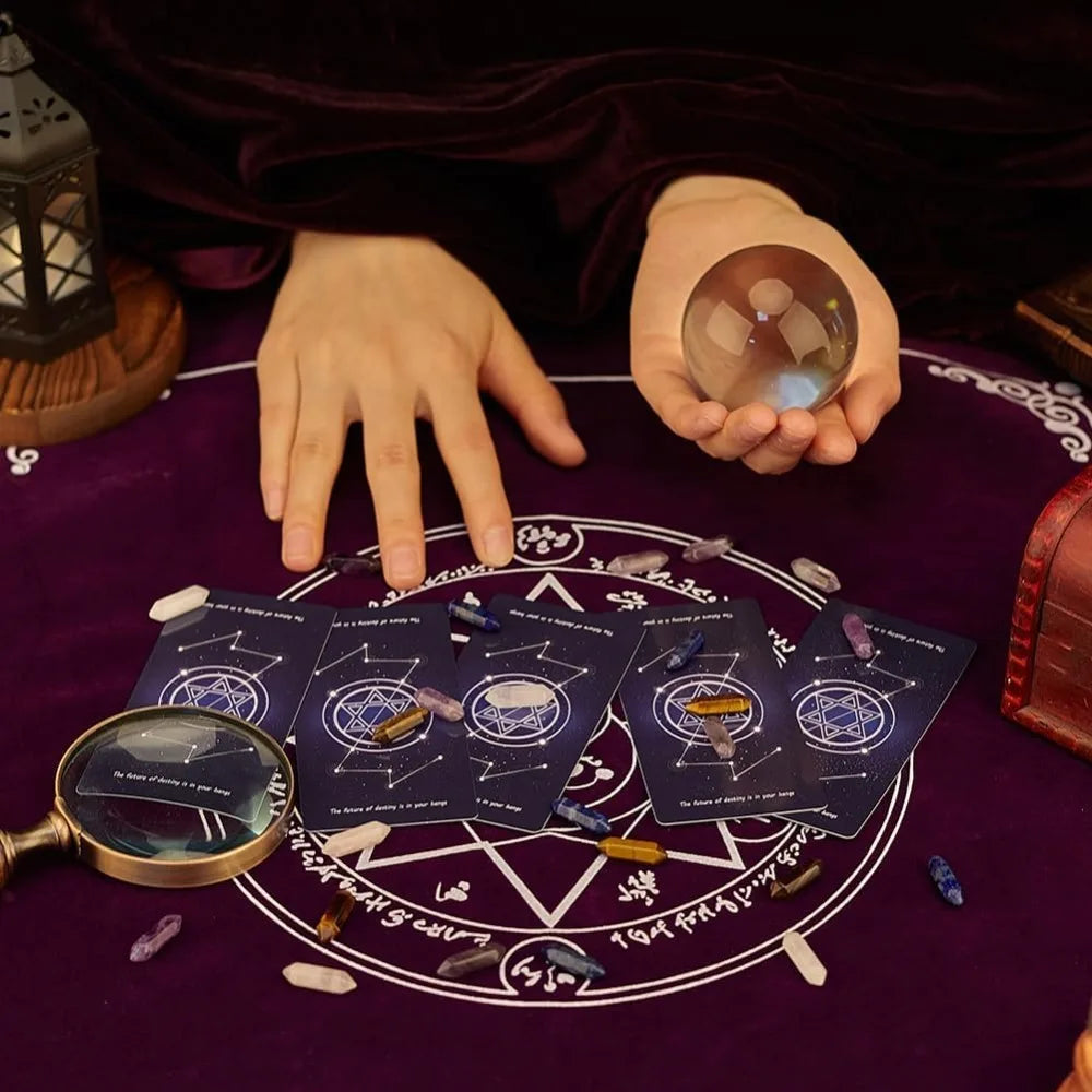 Pentagram Altar Cloth & Tarot Drawstring Pouch Set | Velvet Tarot Reading Mat for Witchcraft & Divination