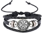 Viking Compass Leather Bracelet | Nordic Rune Odin Amulet