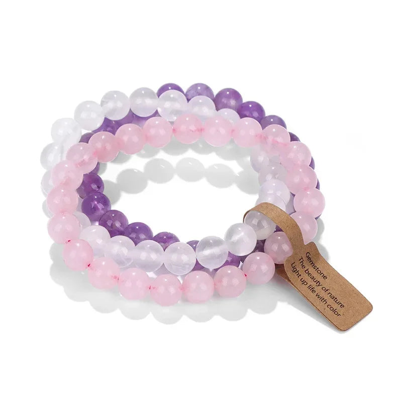 Amethyst Crystal Bracelet Stack | Natural Stone Multi-Layer Healing Bracelet for Women