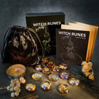 Witch Runes Glass Stones Set | 13pc Engraved Divination Kit with Velvet Pouch for Beginners