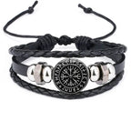 Viking Compass Leather Bracelet | Nordic Rune Odin Amulet