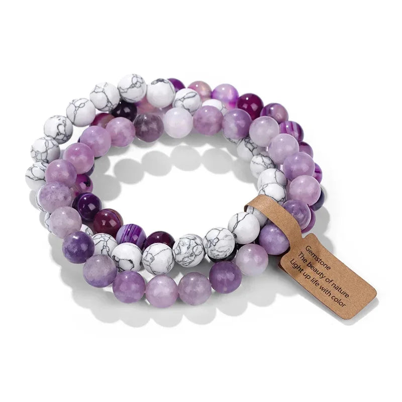 Amethyst Crystal Bracelet Stack | Natural Stone Multi-Layer Healing Bracelet for Women