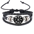 Viking Compass Leather Bracelet | Nordic Rune Odin Amulet