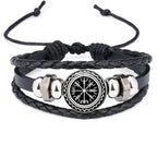 Viking Compass Leather Bracelet | Nordic Rune Odin Amulet